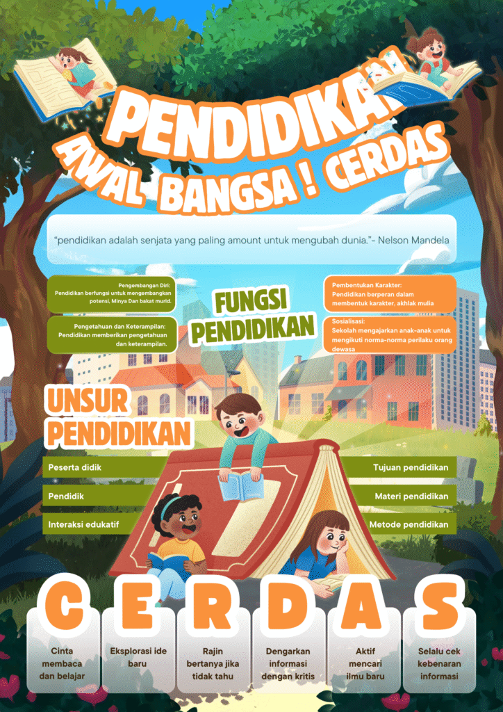 poster publik literasi ilustratif biru dan oranye